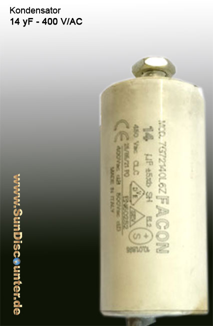 Produktbild von COMAR Kondensator 14 µF – 2-polig, 250 Mm Kabel, Rechteckiges Kunststoffgehäuse Mit M8 Aluminiumschaft, Durchsteckmontage